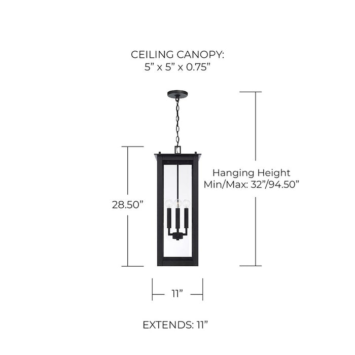 Capital Lighting Hunt 4Lt Outdoor Hanging-Lantern, Black/Clear