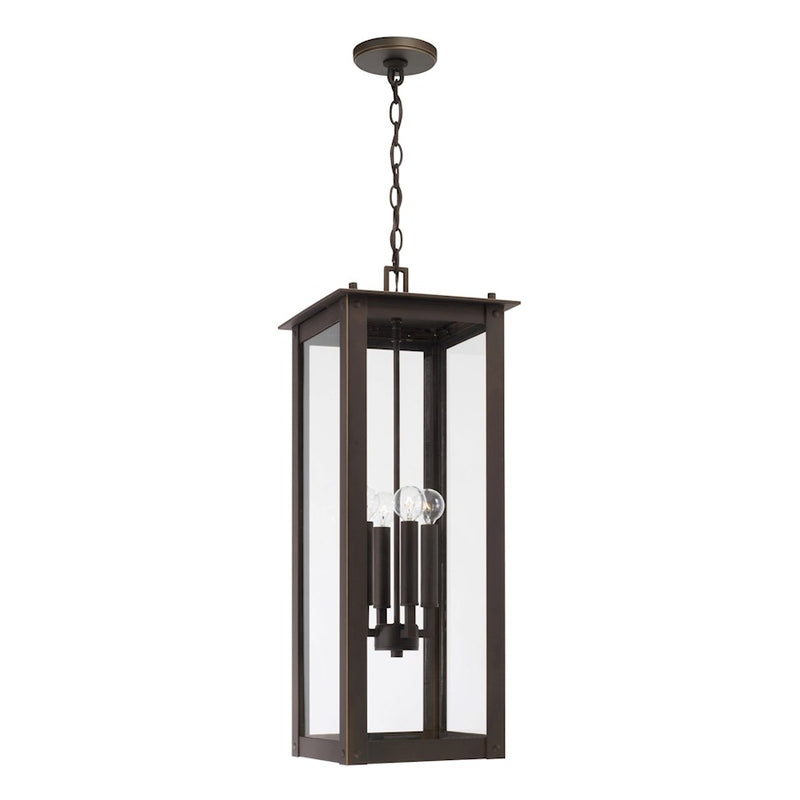 Capital Lighting Hunt 4Lt Outdoor Hanging-Lantern, Oiled Bronze/Clear