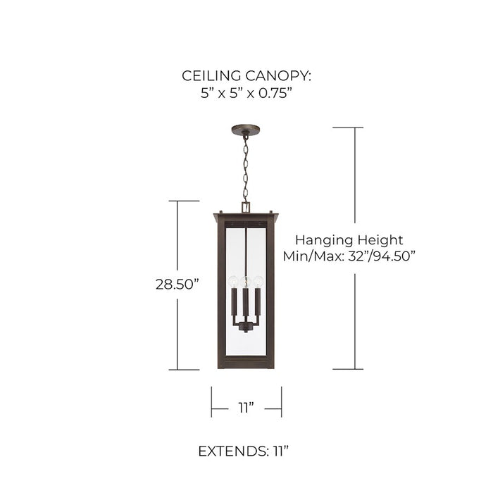 Capital Lighting Hunt 4Lt Outdoor Hanging-Lantern, Oiled Bronze/Clear
