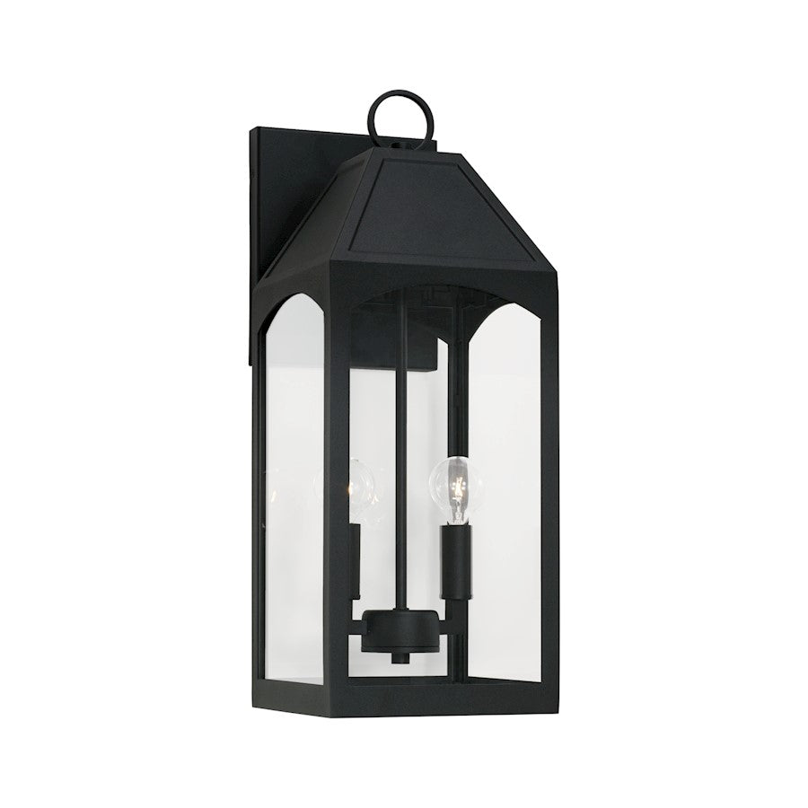 Capital Lighting Burton 2 Light Outdoor Wall Lantern, Black/Clear