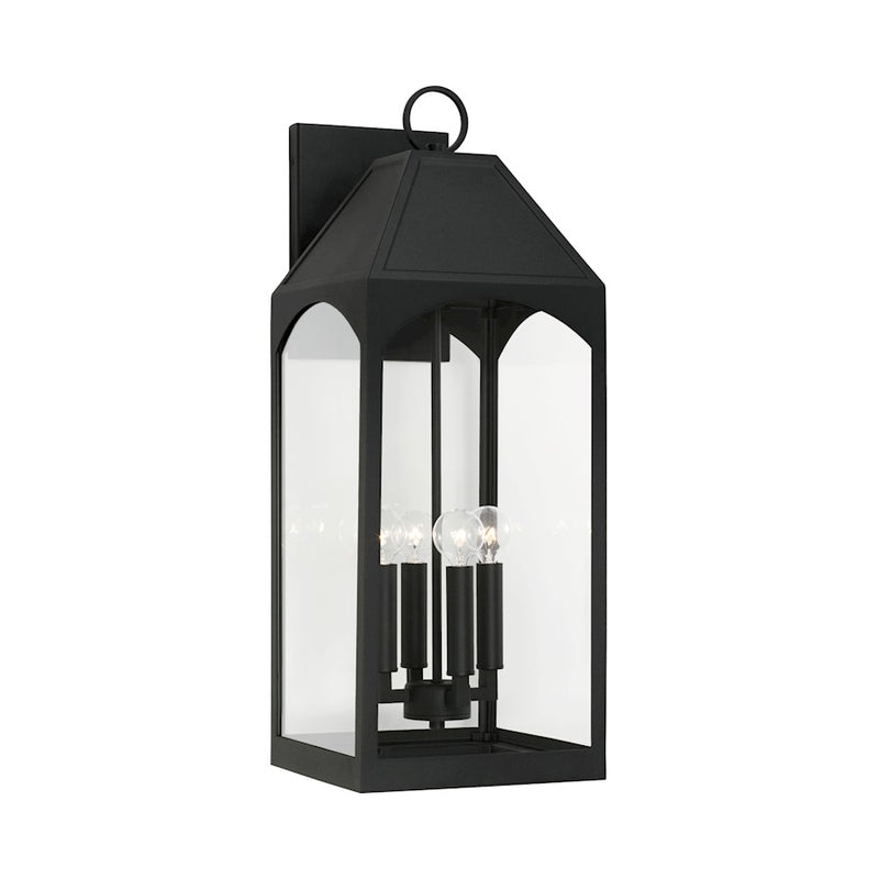 Capital Lighting Burton 4 Light Outdoor Wall Lantern, Black/Clear