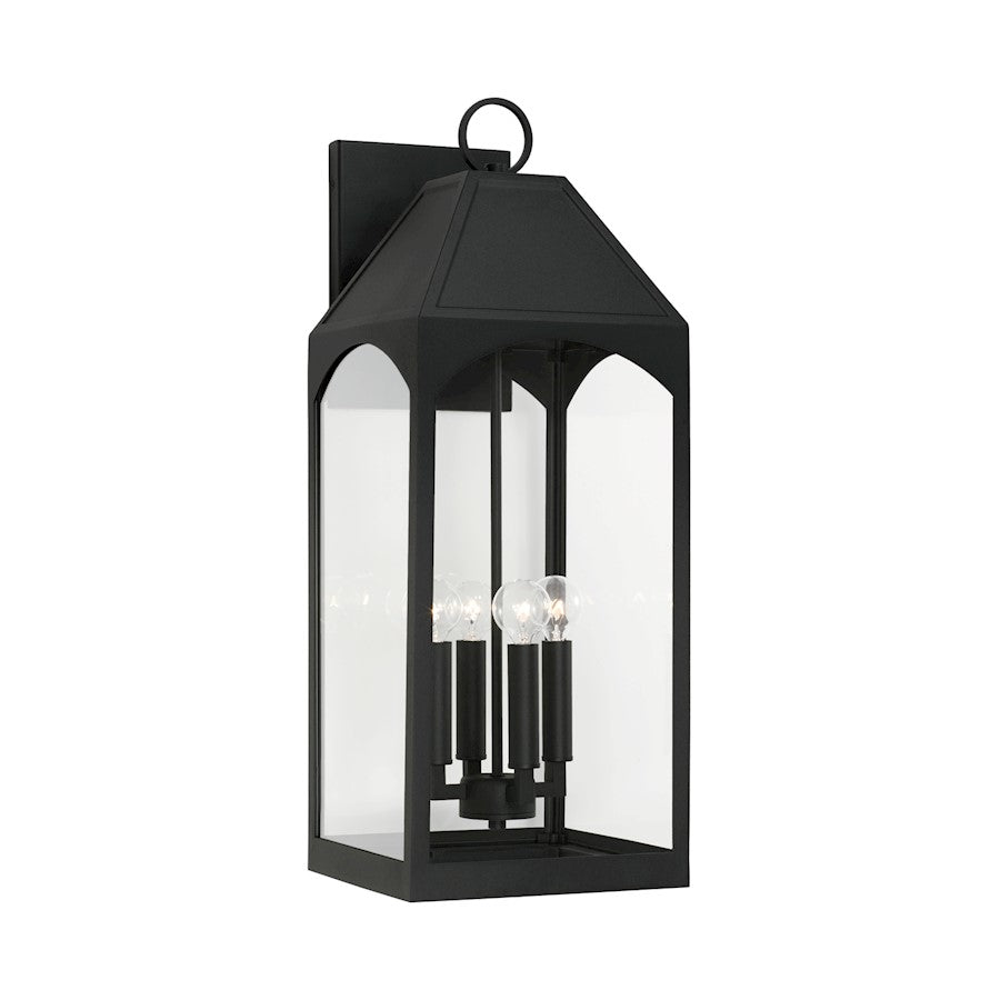 Capital Lighting Burton 4 Light Outdoor Wall Lantern, Black/Clear