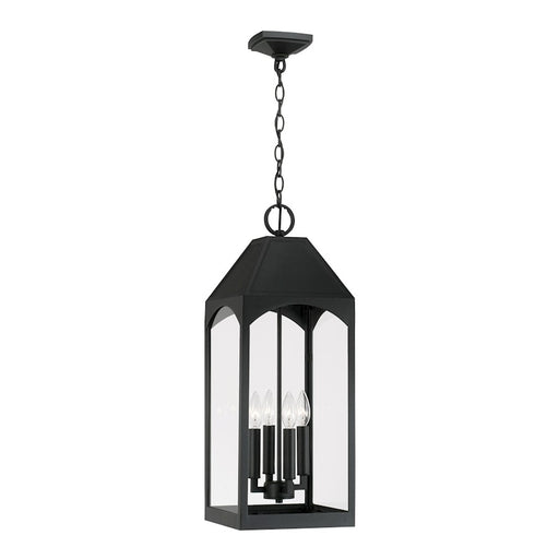 Capital Lighting Burton 4 Light Outdoor Hanging Lantern, Black/Clear