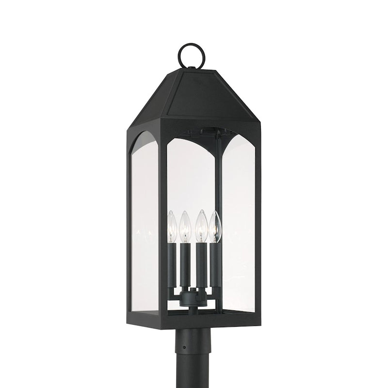 Capital Lighting Burton 4 Light Outdoor Post-Lantern, Black/Clear