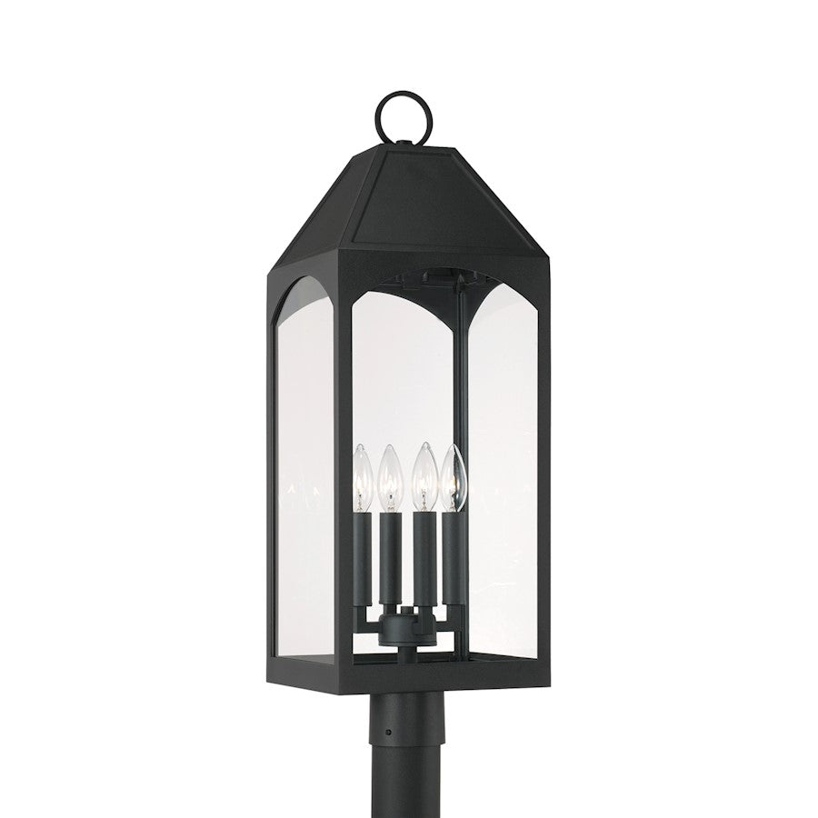 Capital Lighting Burton 4 Light Outdoor Post-Lantern, Black/Clear