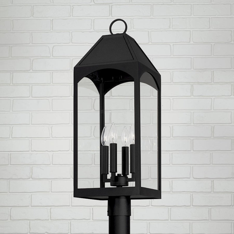 Capital Lighting Burton 4 Light Outdoor Post-Lantern, Black/Clear