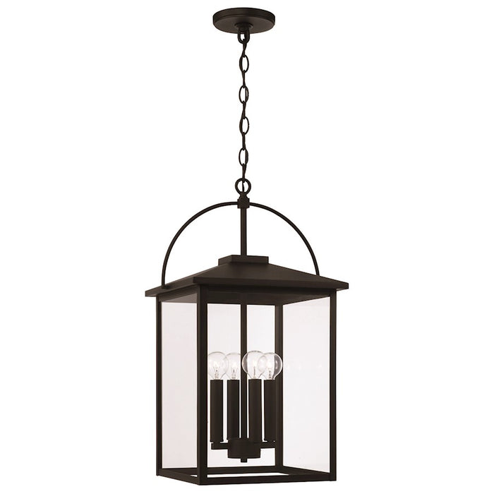 Capital Lighting Bryson 4 Light Outdoor Hanging Lantern, Black/Clear