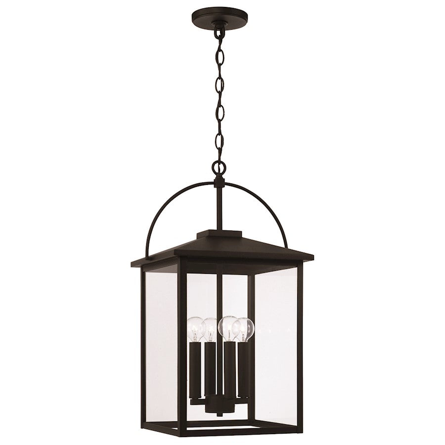 Capital Lighting Bryson 4 Light Outdoor Hanging Lantern, Black/Clear