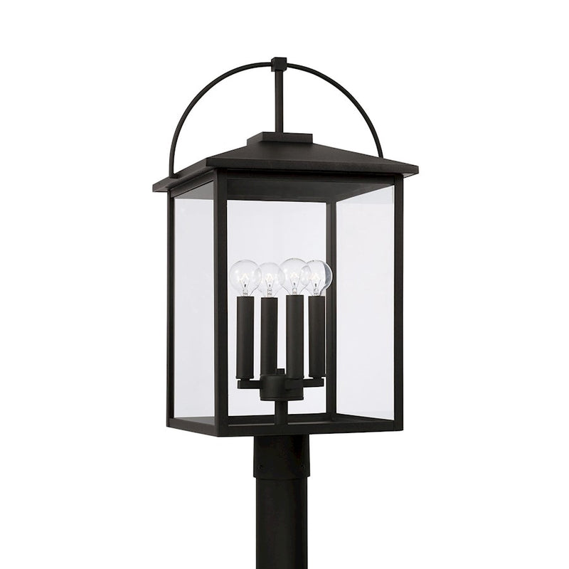 Capital Lighting Bryson 4 Light Outdoor Post Lantern, Black/Clear
