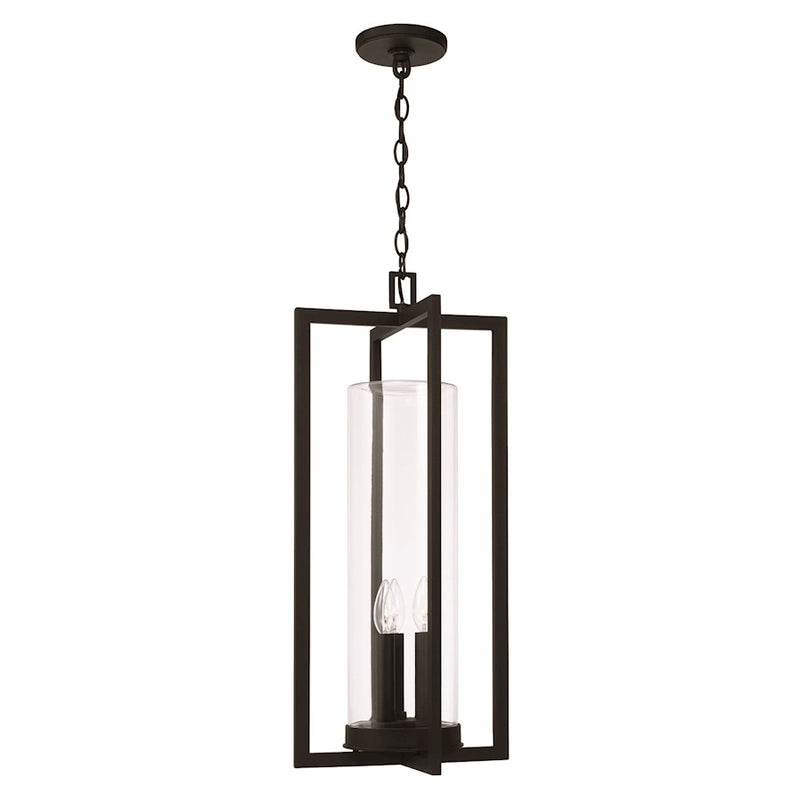 Capital Lighting Kent 3 Light Outdoor Hanging Lantern, Black/Clear