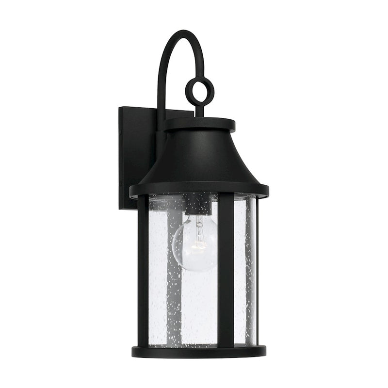 Capital Lighting Bridger 1Lt Outdoor Wall Lantern, Black/Clear Seeded