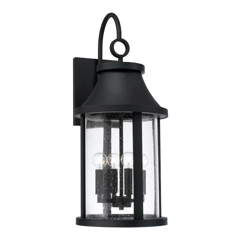 Capital Lighting Bridger 4Lt Outdoor Wall Lantern, Black/Clear Seeded