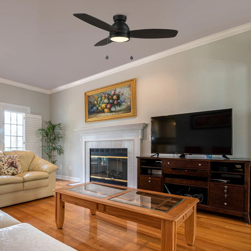 Carro Greenwood 48in 3-Blade Flush Ceiling Fan | Black Gold Barnwood Plywood Blades with Integrated LED | Indoor Living Room | Model CFP483Q5-L11-BG-1-FMA