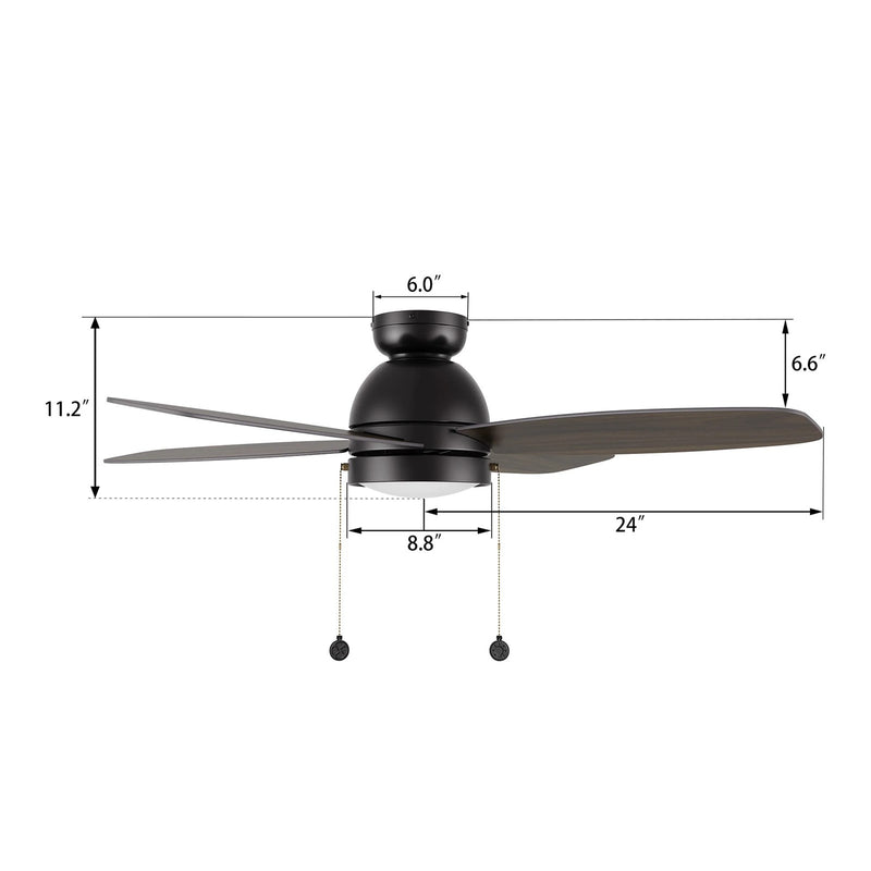 Carro Greenwood 48in 4-Blade Flush Mount Ceiling Fan | Modern Black Finish and Plywood Blades | Living Room & Bedroom | 48 x | Model CFP484Q5-L11-BG-1-FM