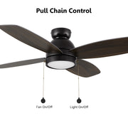 Carro Greenwood 48in 4-Blade Flush Mount Ceiling Fan | Modern Black Finish and Plywood Blades | Living Room & Bedroom | 48 x | Model CFP484Q5-L11-BG-1-FM