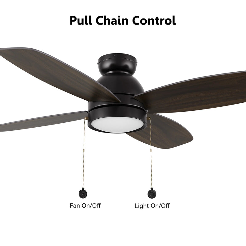 Carro Greenwood 48in 4-Blade Flush Mount Ceiling Fan | Modern Black Finish and Plywood Blades | Living Room & Bedroom | 48 x | Model CFP484Q5-L11-BG-1-FM