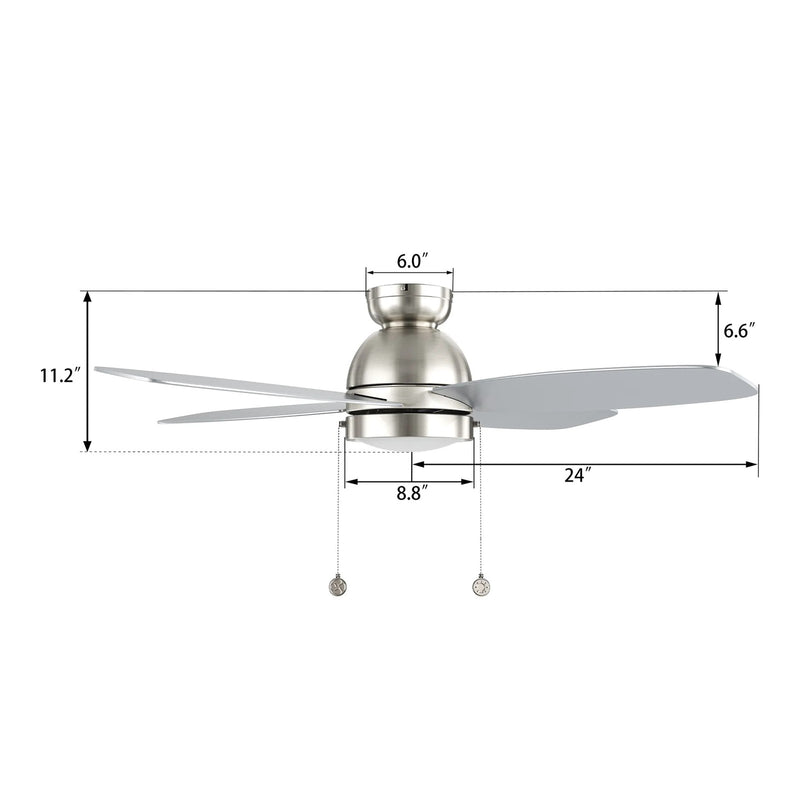 Carro Greenwood 48in 4-Blade Flush Mount Ceiling Fan | Modern Brushed Nickel Finish and Plywood Blades | Living Room & | Model CFP484Q5-L11-SJ-1-FM