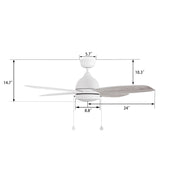 Carro Greenwood 48in 4-Blade Ceiling Fan | White Whitewashed Plywood Blades | Living Room & Bedroom | 48 x 48 x 15.6 in, 3500K | Model CFP484Q5-L11-WP-1