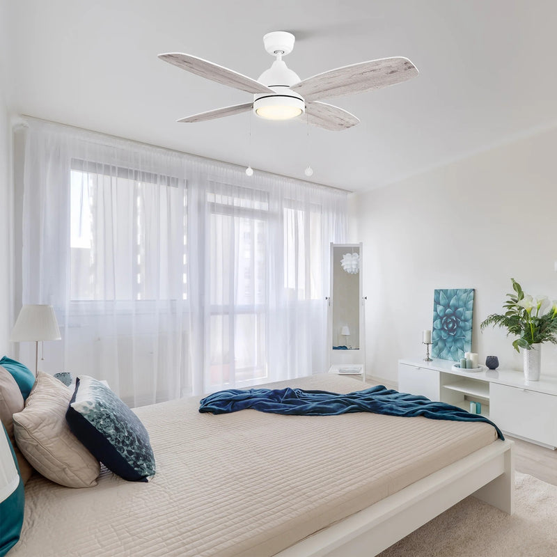 Carro Greenwood 48in 4-Blade Ceiling Fan | White Whitewashed Plywood Blades | Living Room & Bedroom | 48 x 48 x 15.6 in, 3500K | Model CFP484Q5-L11-WP-1