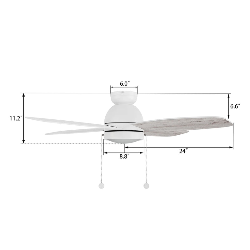 Carro Greenwood 48in 4-Blade Flush Mount Ceiling Fan | White Plywood Blades | Living Room & Bedroom | 48 x 48 x 11.2 in | Model CFP484Q5-L11-WP-1-FM