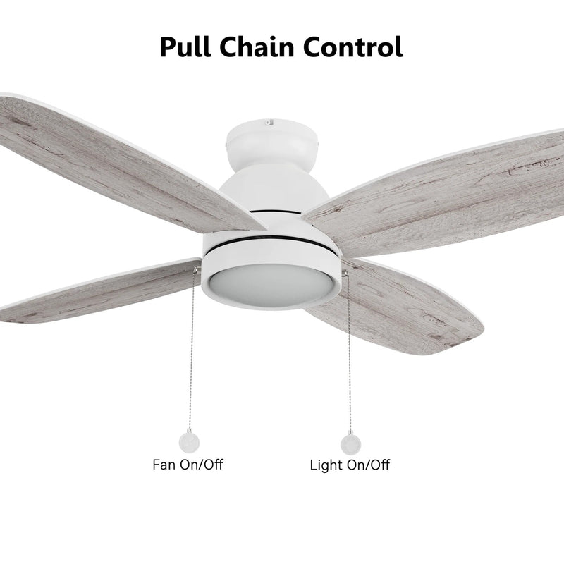 Carro Greenwood 48in 4-Blade Flush Mount Ceiling Fan | White Plywood Blades | Living Room & Bedroom | 48 x 48 x 11.2 in | Model CFP484Q5-L11-WP-1-FM