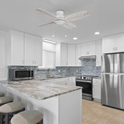 Carro Greenwood 48in 4-Blade Flush Mount Ceiling Fan | White Plywood Blades | Living Room & Bedroom | 48 x 48 x 11.2 in | Model CFP484Q5-L11-WP-1-FM