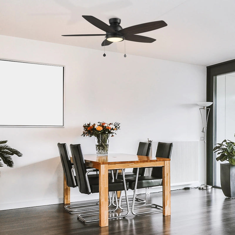 Carro Greenwood 48in 5-Blade Flush Mount Ceiling Fan | Black Barnwood Plywood Blades | Living Room & Bedroom | 48 x 48 x 11.2 | Model CFP485Q5-L11-BG-1-FM