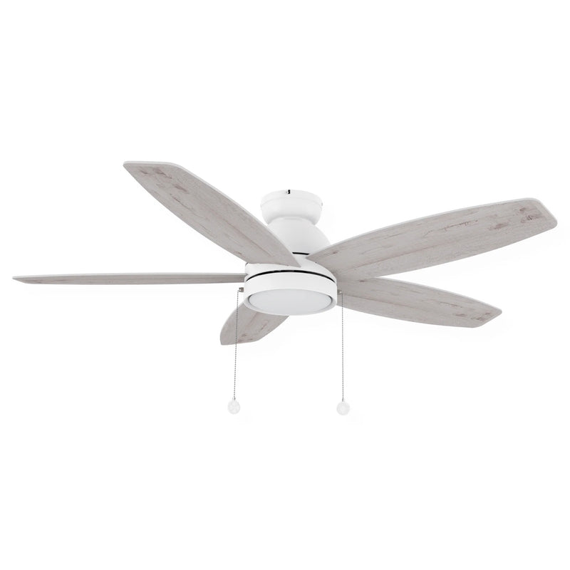 Carro Greenwood 48in 5-Blade Flush Mount Ceiling Fan | White Plywood Blades and Integrated 3500K LED | Indoor Living Room & | Model CFP485Q5-L11-WP-1-FM