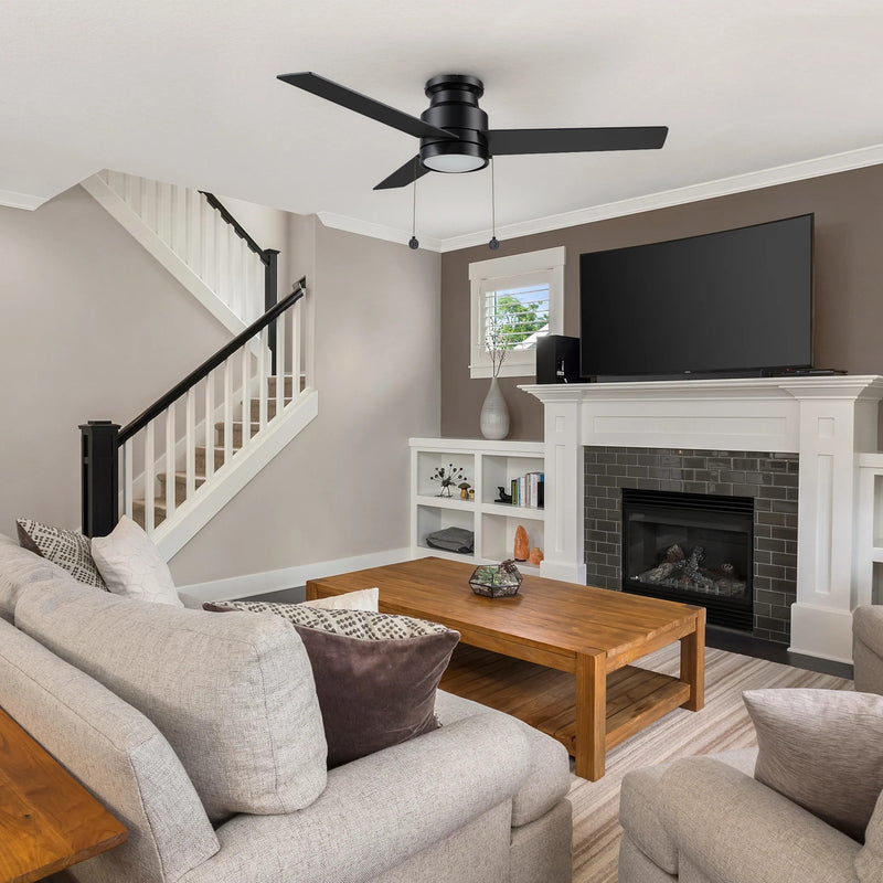 Carro Ascott 52in 3-Blade Flush Mount Ceiling Fan | Black Plywood Blades and Integrated LED | Low Ceiling Rooms | 52 x 52 x | Model CFP523E5-L12-B2-1-FM