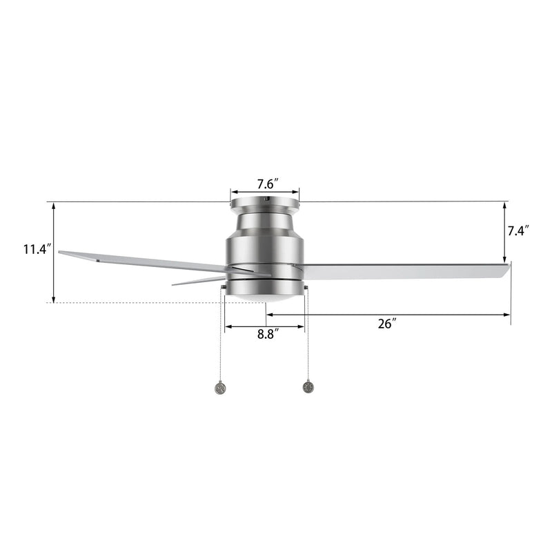 Carro Ascott 52in 3-Blade Flush Mount Ceiling Fan | Brushed Nickel Plywood Blades and Integrated LED | Low Ceiling Rooms | 52 | Model CFP523E5-L12-SJ-1-FM