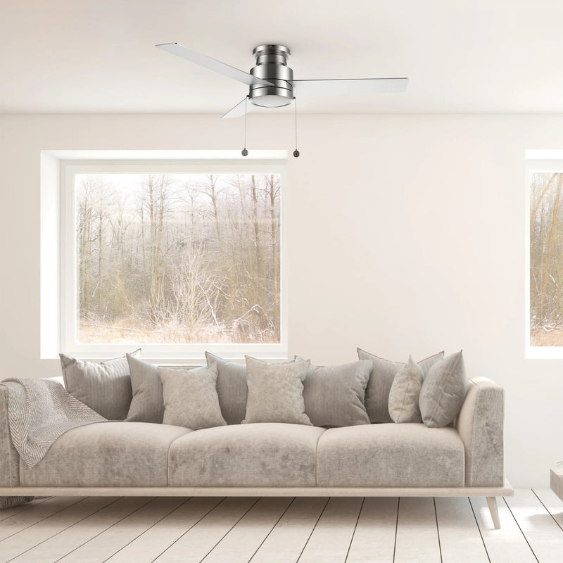 Carro Ascott 52in 3-Blade Flush Mount Ceiling Fan | Brushed Nickel Plywood Blades and Integrated LED | Low Ceiling Rooms | 52 | Model CFP523E5-L12-SJ-1-FM