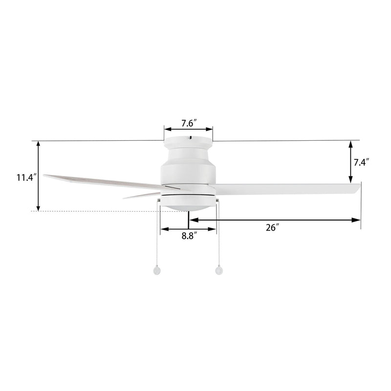 Carro Ascott 52in 3-Blade Flush Mount Ceiling Fan | White Plywood Blades and Integrated LED | Living Room & Bedroom | 52 x 52 | Model CFP523E5-L12-W1-1-FM