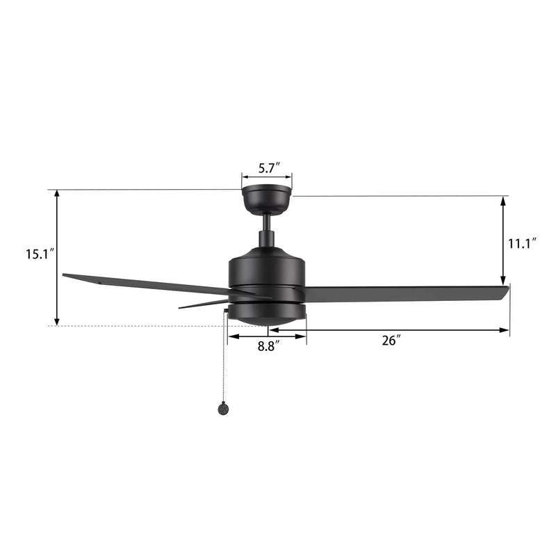 Carro Ascott 52in 3-Blade Ceiling Fan | Black Plywood Blades with Pull Chain | Living Room & Bedroom | 52 x 52 x 15.1 in | Model CFP523E5-N10-B2-1