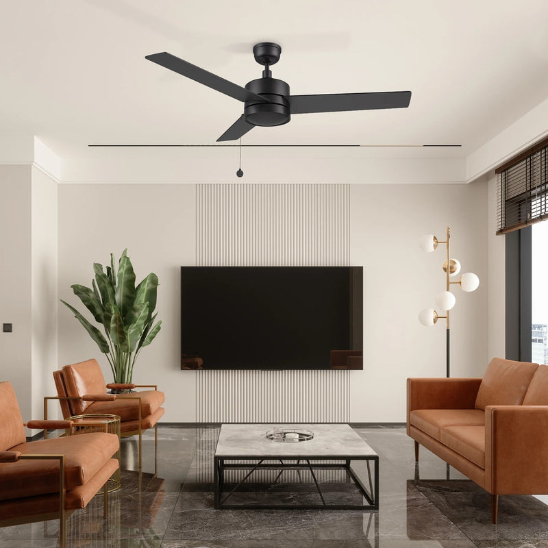 Carro Ascott 52in 3-Blade Ceiling Fan | Black Plywood Blades with Pull Chain | Living Room & Bedroom | 52 x 52 x 15.1 in | Model CFP523E5-N10-B2-1