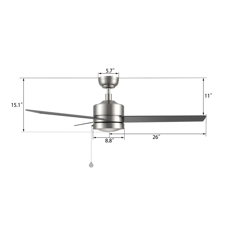 Carro Ascott 52in 3-Blade Ceiling Fan | Brushed Nickel Plywood Blades with Pull Chain | Living Room & Bedroom | 52 x 52 x 15.1 in | Model CFP523E5-N10-SJ-1