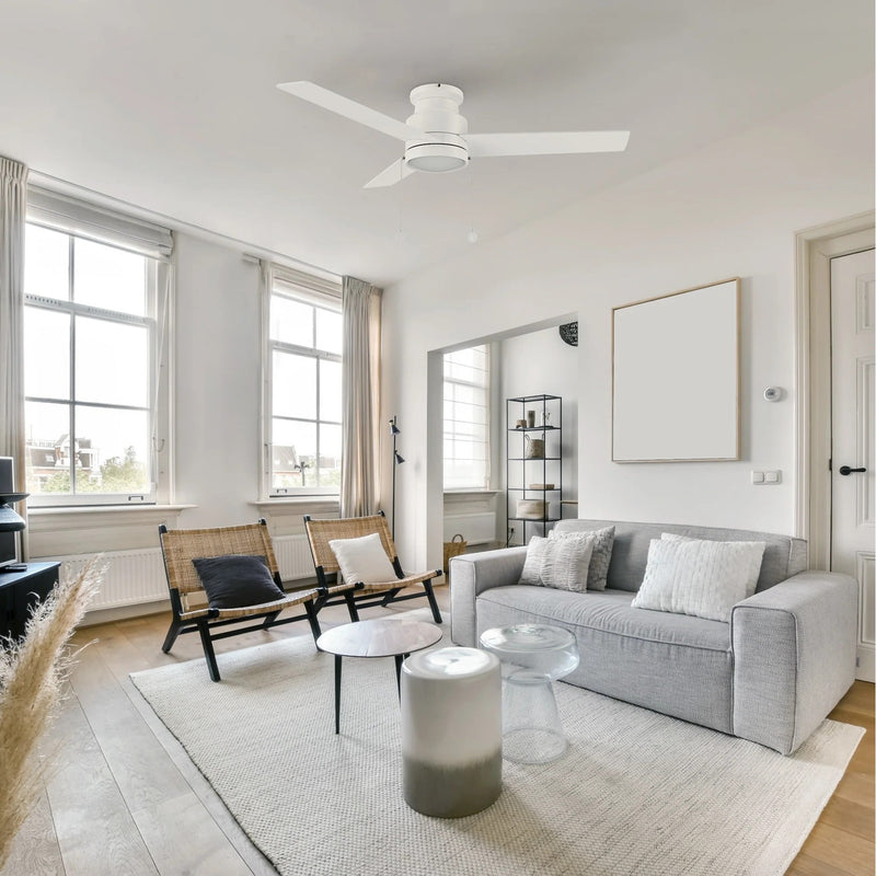 Carro Ascott 52in Flush Mount Ceiling Fan | White and Plywood Blades | Indoor Living Room & Bedroom | 52 x 52 x 11 in | Model CFP523E5-N10-W1-1-FM