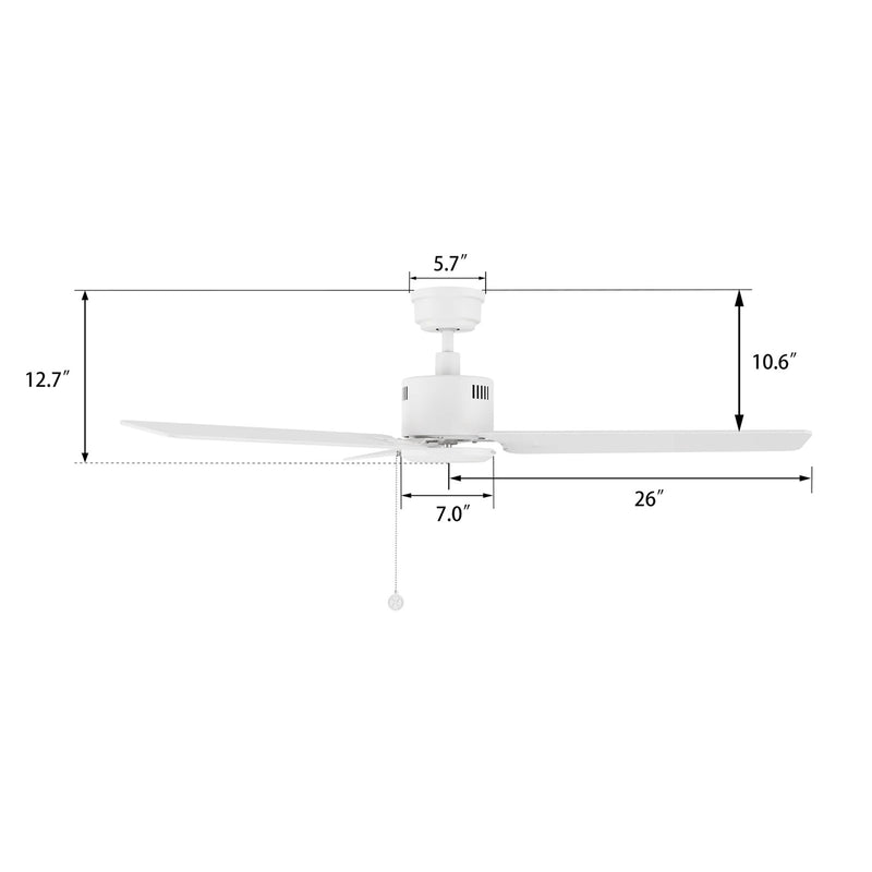 Carro Apex 52in 3-Blade Ceiling Fan | White Plywood Blades and White Finish | Living Room & Bedroom | 12.7 x 52 x 52 in | Model CFP523E5-N20-W1-1