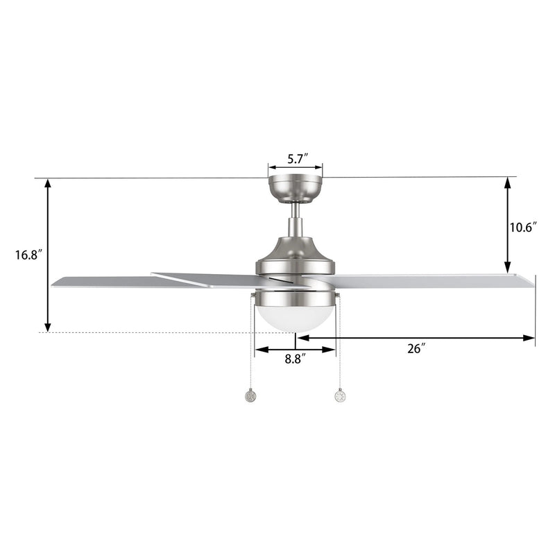 Carro Malta 52in 3-Blade Ceiling Fan | Brushed Nickel Finish and Plywood Blades with Integrated LED | Living Room & Bedroom | Model CFP523E6-L12-SJ-1