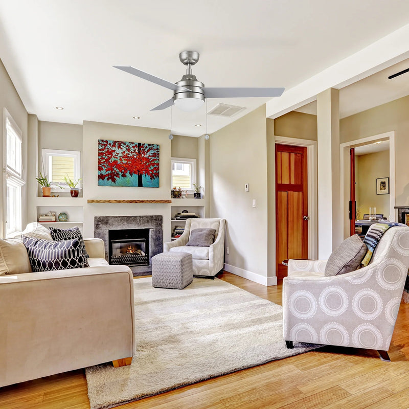 Carro Malta 52in 3-Blade Ceiling Fan | Brushed Nickel Finish and Plywood Blades with Integrated LED | Living Room & Bedroom | Model CFP523E6-L12-SJ-1