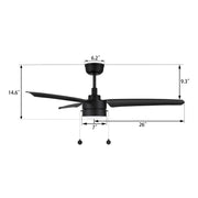 Carro Rexton 52in 3-Blade Ceiling Fan with Light | Modern Black ABS and Integrated LED | Living Room & Bedroom | 52 x 52 x 15.6 in | Model CFP523N-L11-B2-1