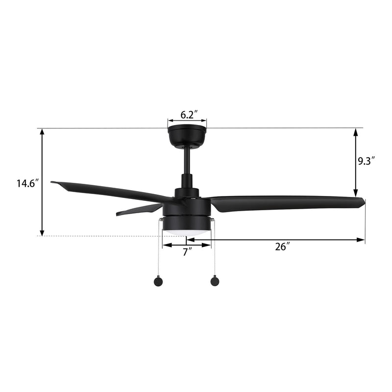 Carro Rexton 52in 3-Blade Ceiling Fan with Light | Modern Black ABS and Integrated LED | Living Room & Bedroom | 52 x 52 x 15.6 in | Model CFP523N-L11-B2-1