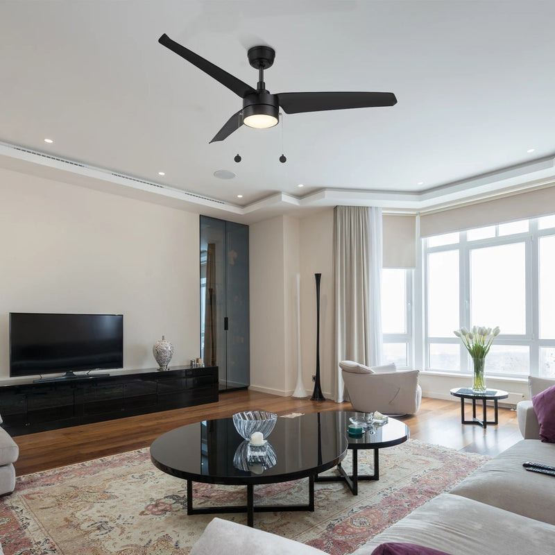 Carro Rexton 52in 3-Blade Ceiling Fan with Light | Modern Black ABS and Integrated LED | Living Room & Bedroom | 52 x 52 x 15.6 in | Model CFP523N-L11-B2-1