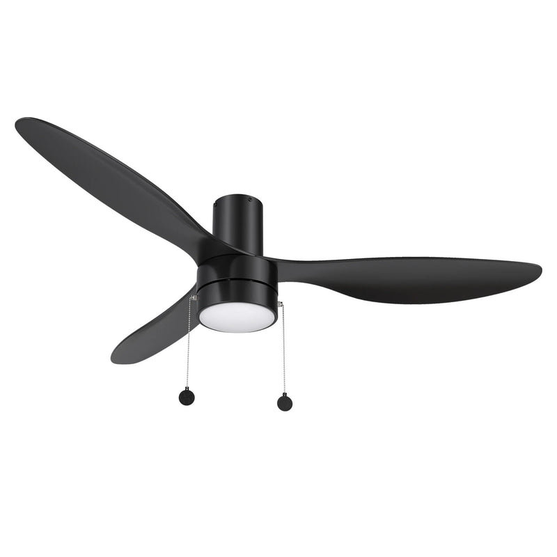 Carro Haven 52in 3-Blade LED Flush Ceiling Fan | Modern Black ABS Blades | Living Room & Bedroom | 52 x 52 x 11.9 in | Model CFP523N4-L11-B2-1-FM