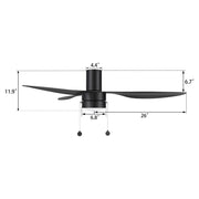 Carro Haven 52in 3-Blade LED Flush Ceiling Fan | Modern Black ABS Blades | Living Room & Bedroom | 52 x 52 x 11.9 in | Model CFP523N4-L11-B2-1-FM