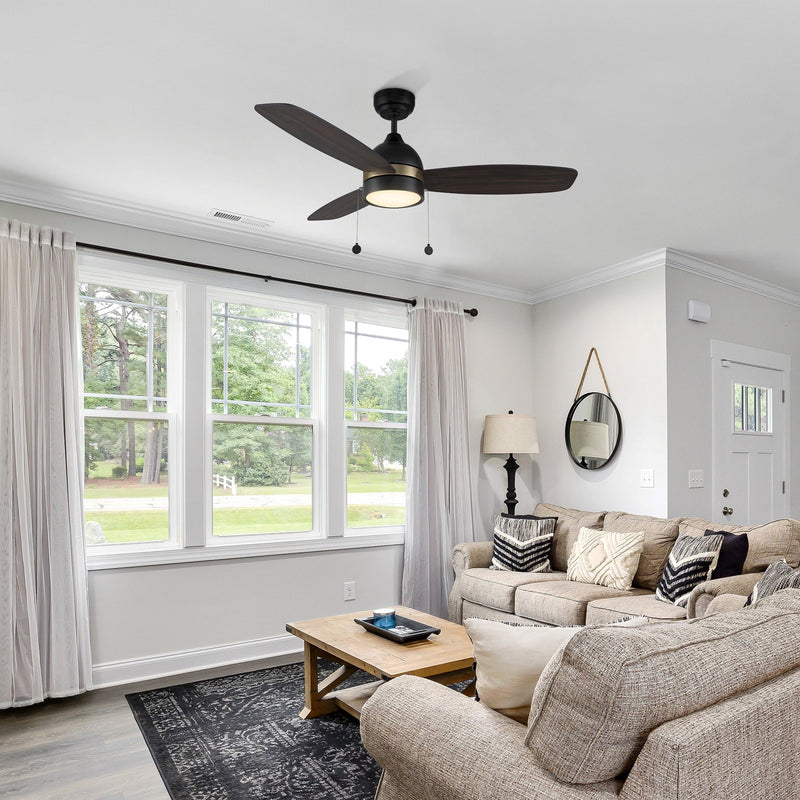 Carro Greenwood 52in 3-Blade Ceiling Fan | Modern Black Gold Barnwood Plywood and Integrated LED | Living Room & Great Room | Model CFP523Q5-L12-BG-1A
