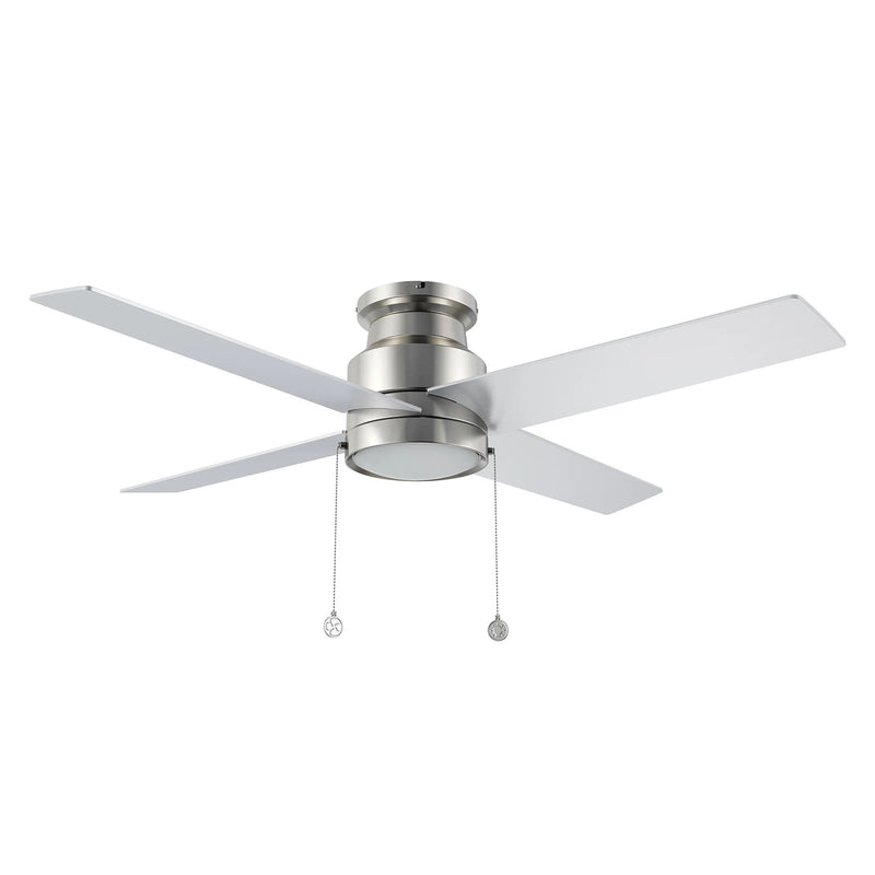 Carro Ascott 52in 4-Blade Flush Mount Ceiling Fan | Brushed Nickel Plywood Blades and Integrated LED | Low Ceiling Living | Model CFP524E5-L12-SJ-1-FM