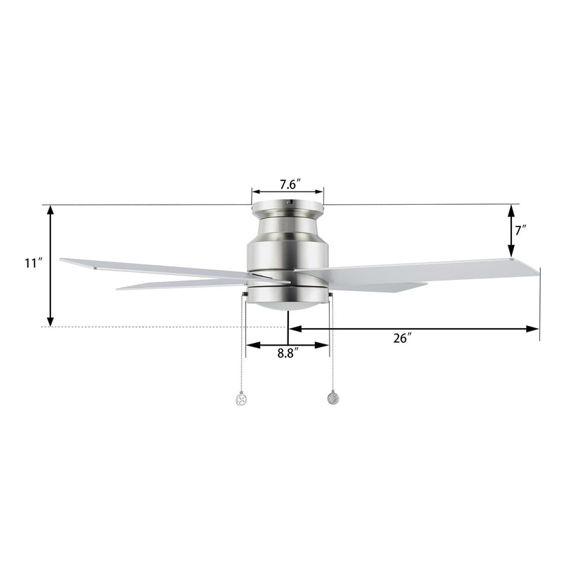 Carro Ascott 52in 4-Blade Flush Mount Ceiling Fan | Brushed Nickel Plywood Blades and Integrated LED | Low Ceiling Living | Model CFP524E5-L12-SJ-1-FM