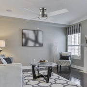 Carro Ascott 52in 4-Blade Flush Mount Ceiling Fan | Brushed Nickel Plywood Blades and Integrated LED | Low Ceiling Living | Model CFP524E5-L12-SJ-1-FM
