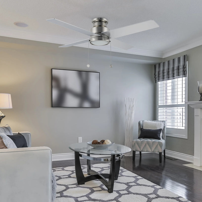 Carro Ascott 52in 4-Blade Flush Mount Ceiling Fan | Brushed Nickel Plywood Blades and Integrated LED | Low Ceiling Living | Model CFP524E5-L12-SJ-1-FM