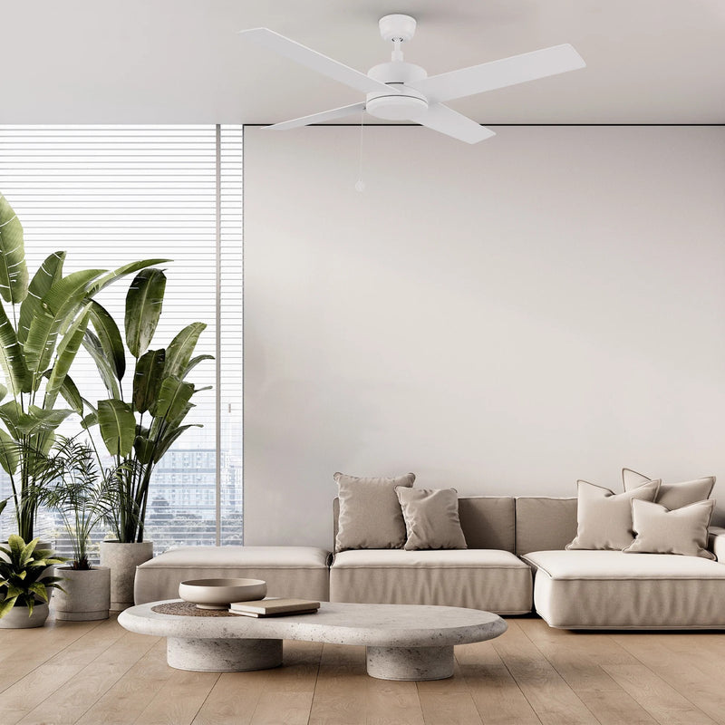 Carro Ascott 52in 4-Blade Ceiling Fan | Modern Brushed Nickel and Plywood | Living Room & Bedroom | 52 x 52 x 15.1 in | Model CFP524E5-N10-SJ-1